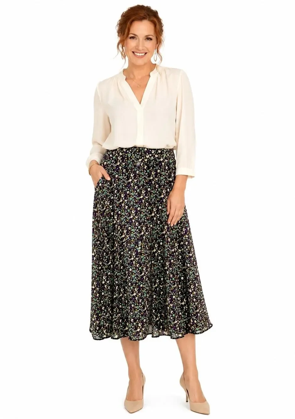 Abstract Midi Skirt Business Casual Office Small 6P